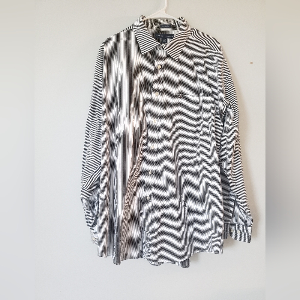 Tommy Hilfiger Men's Long Sleeve Black White Striped Shirt  Size XL